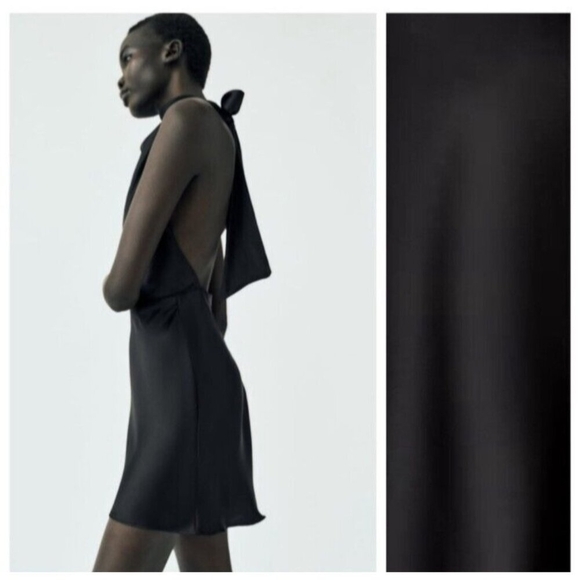 NWT. Zara Black Satin Effect Short Dress. Size S - Picture 3 of 13